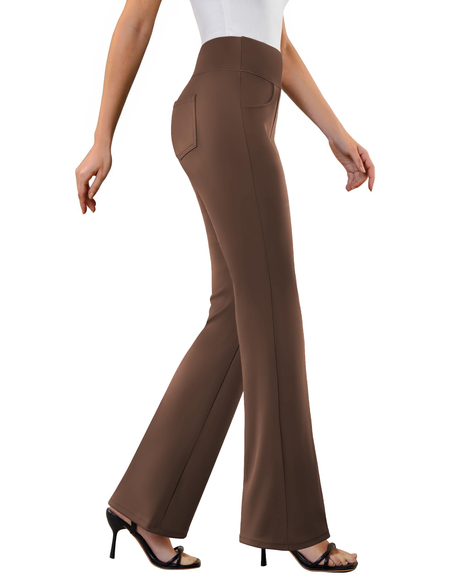Women's Stretchy Flare Work Pants – High-Waist Pull-On Dress Slacks with 4 Pockets