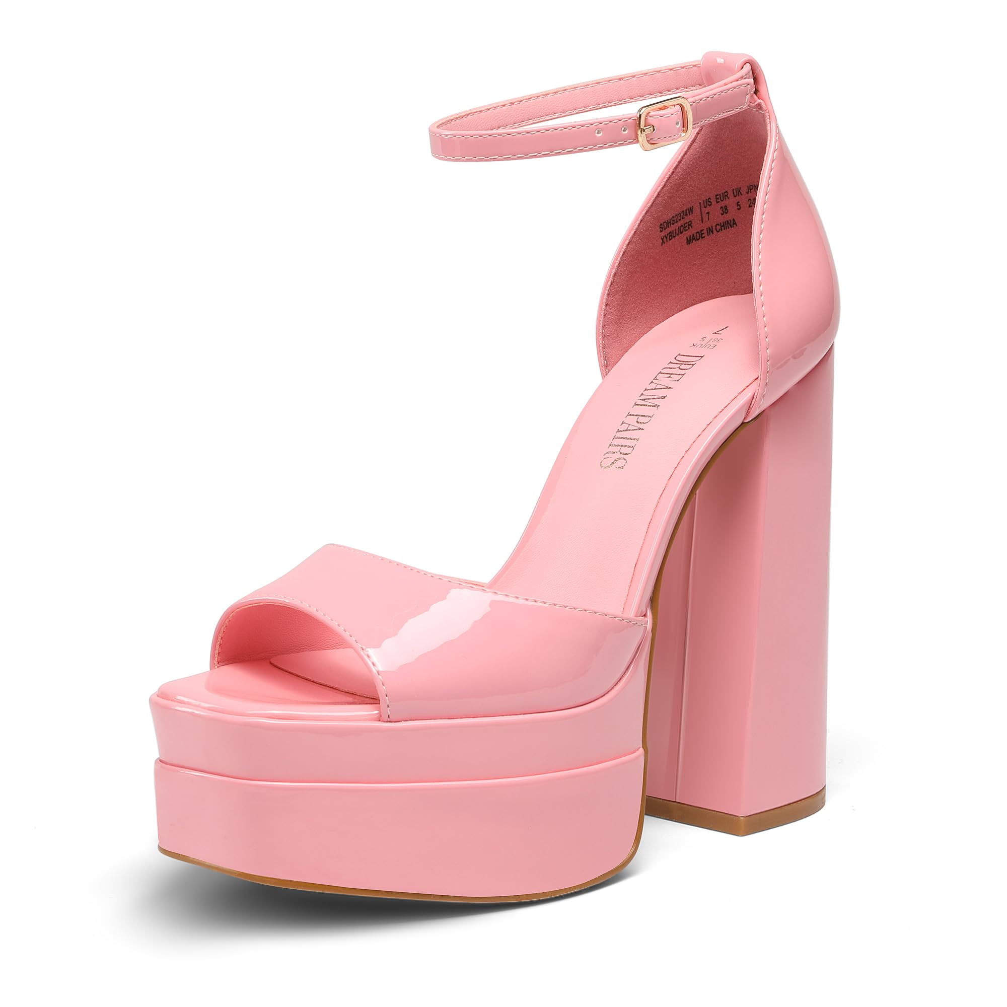 DREAM PAIRS Women's 5.5" Chunky Block Platform Heel Sandals | Open Square Toe Ankle Strap