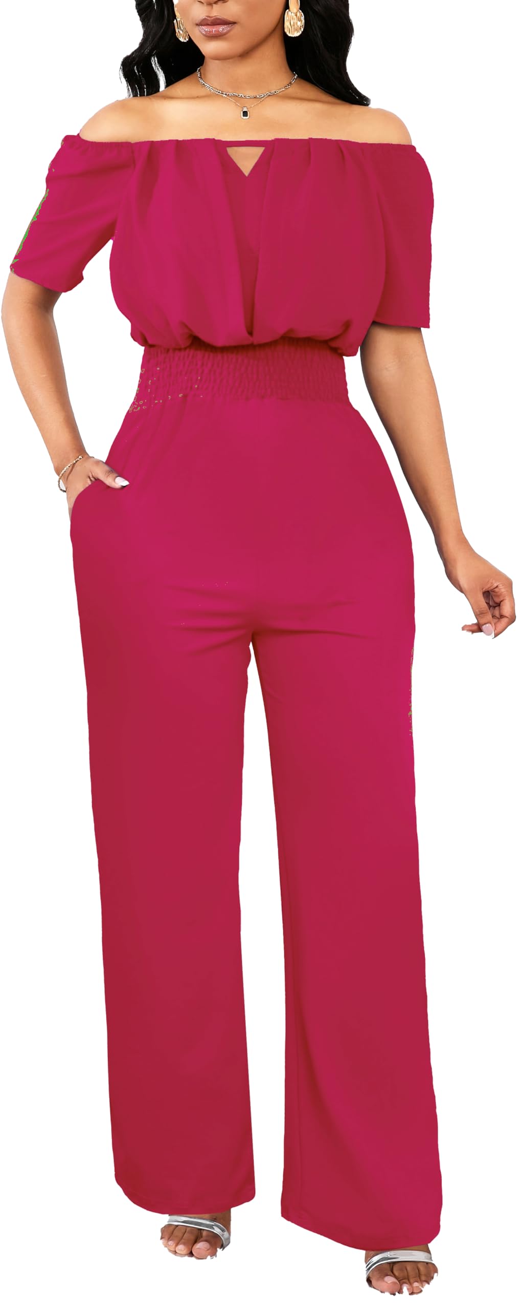 Off the Shoulder Jumpsuit for Women – Elegant Long Pants with Pockets