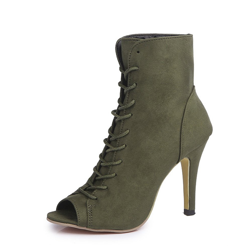 GATUXUS Women's Platform Lace-Up Ankle Booties | 3.9" Block Heel | Open Toe | 7 Colors