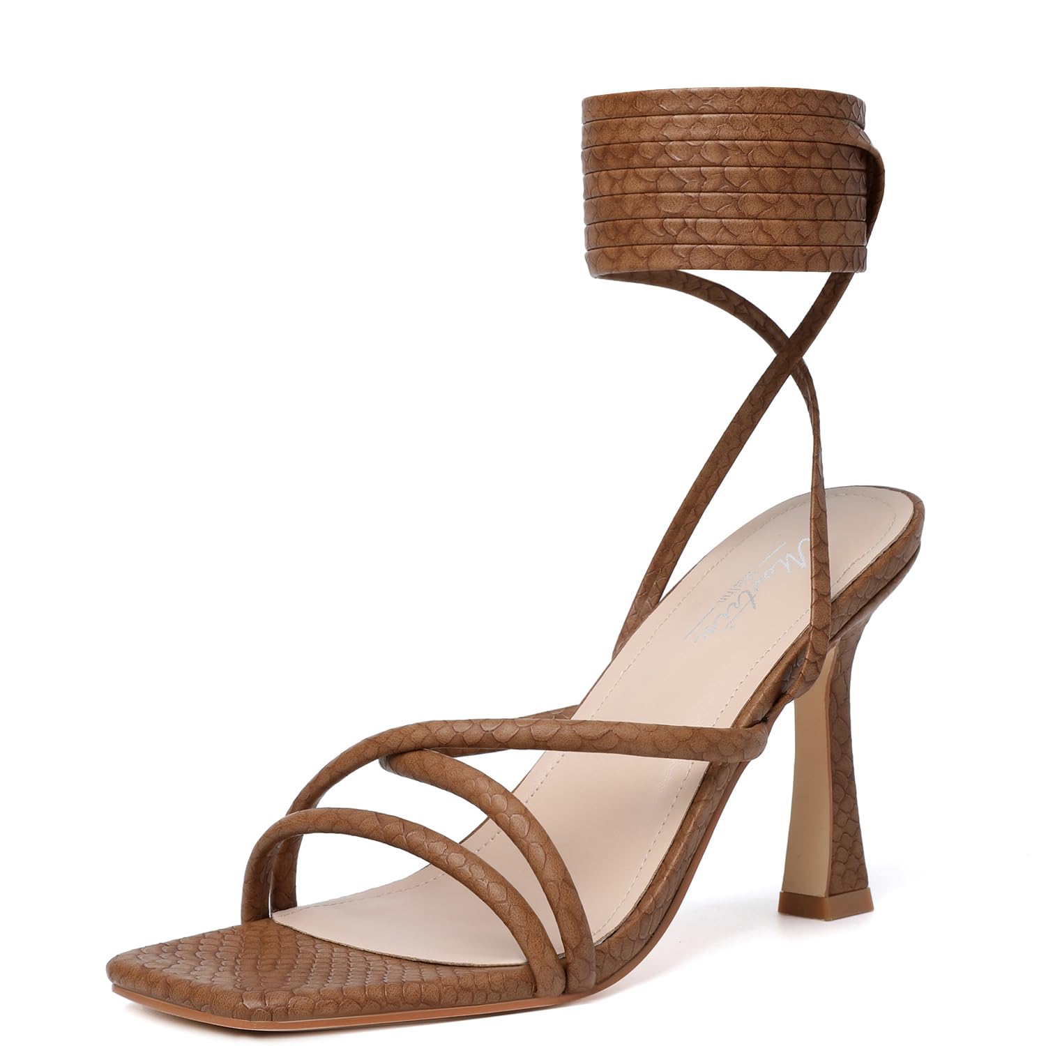 Mostrin Women's Strappy Lace-Up Stiletto Heels – Square Open Toe High Heel Sandals