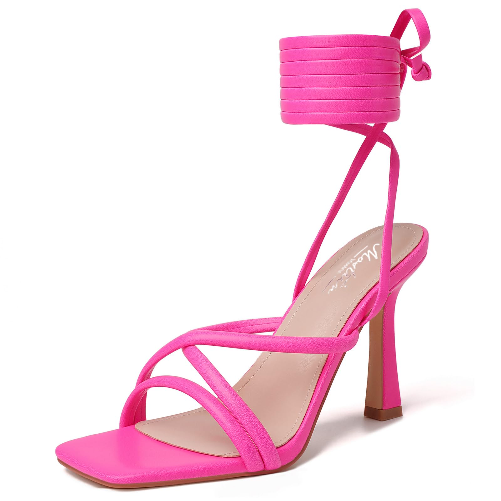 Mostrin Women's Strappy Lace-Up Stiletto Heels – Square Open Toe High Heel Sandals