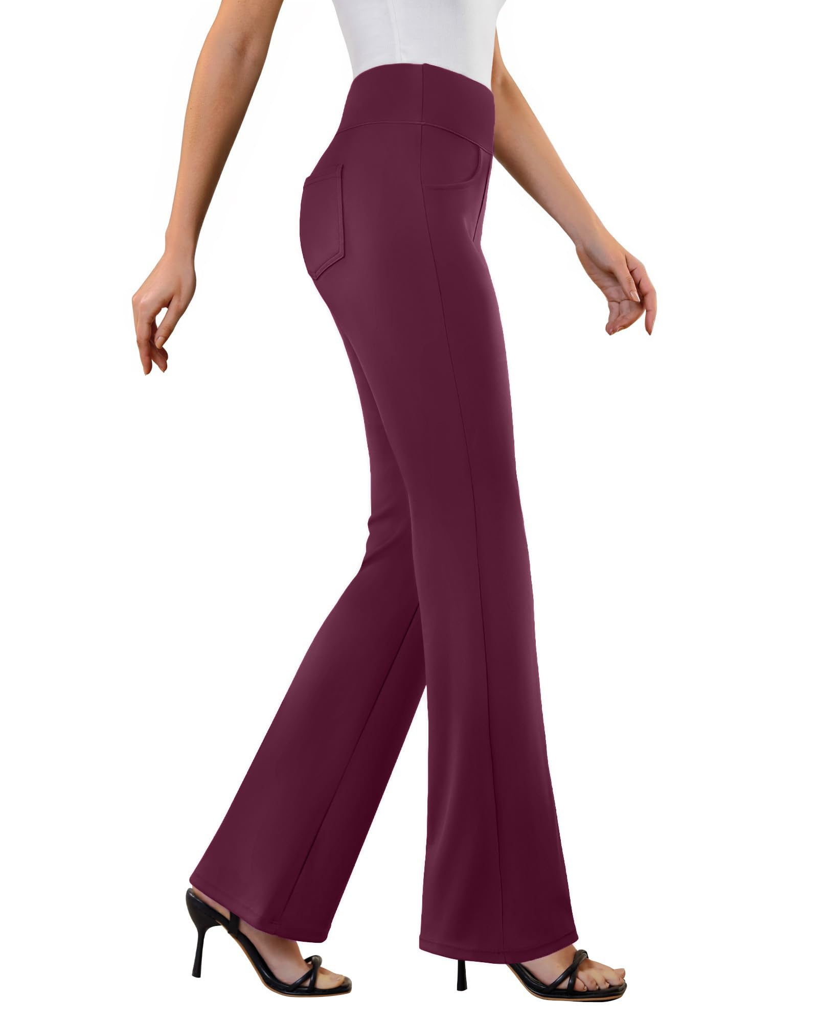 Women's Stretchy Flare Work Pants – High-Waist Pull-On Dress Slacks with 4 Pockets