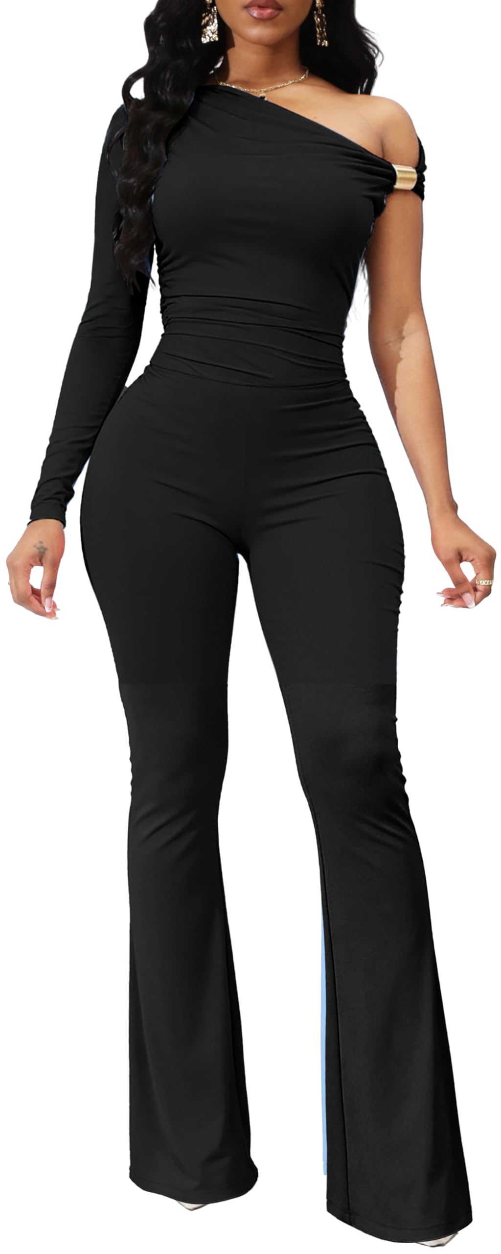 Sexy V Neck Jumpsuit for Women – Elegant Wide Leg Long Pants