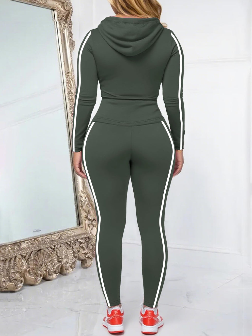 Women's Striped Zip-Up Hoodie and Jogger Pants Set