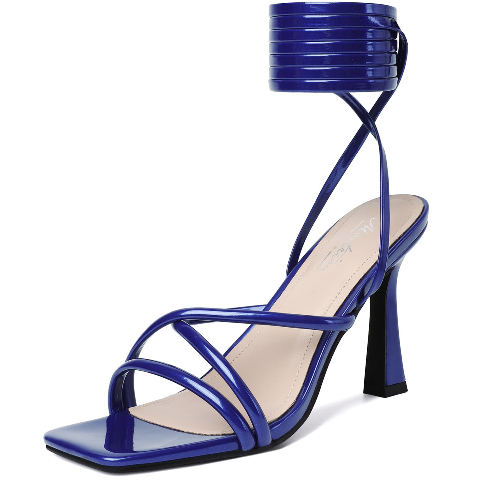 Mostrin Women's Strappy Lace-Up Stiletto Heels – Square Open Toe High Heel Sandals