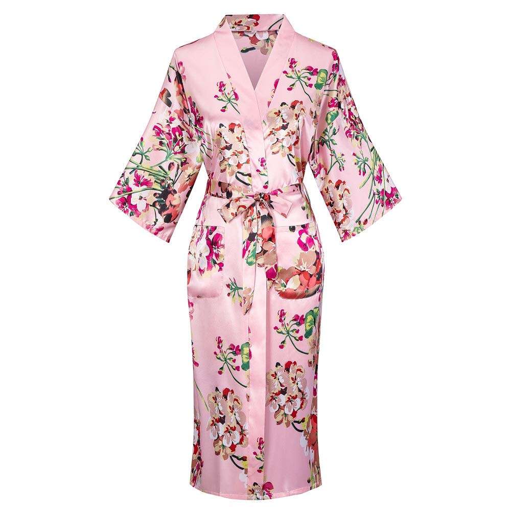 Women's Floral/Patterned Silky Kimono Robes Long Satin Bathrobes Sleepwear Loungewear