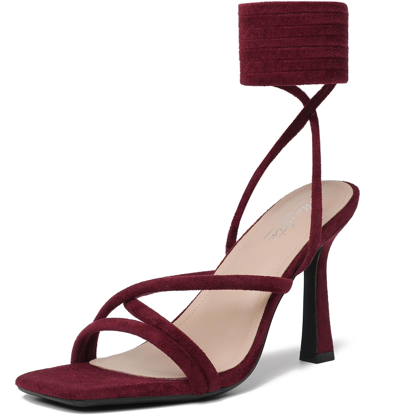Mostrin Women's Strappy Lace-Up Stiletto Heels – Square Open Toe High Heel Sandals