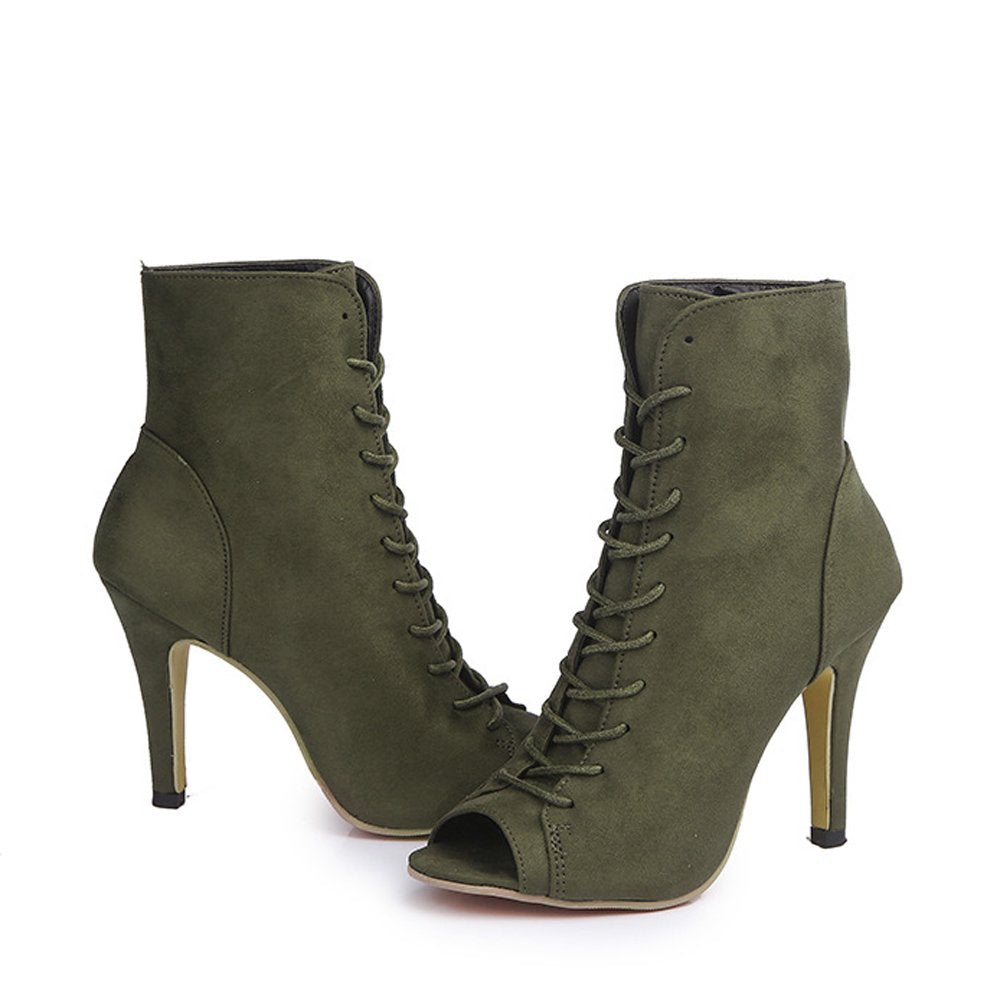 GATUXUS Women's Platform Lace-Up Ankle Booties | 3.9" Block Heel | Open Toe | 7 Colors