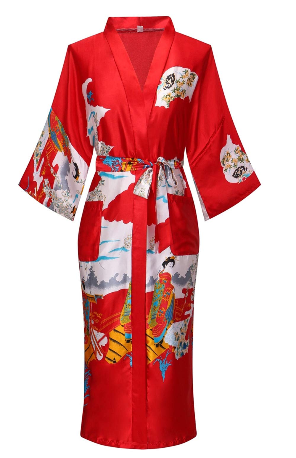 Women's Floral/Patterned Silky Kimono Robes Long Satin Bathrobes Sleepwear Loungewear