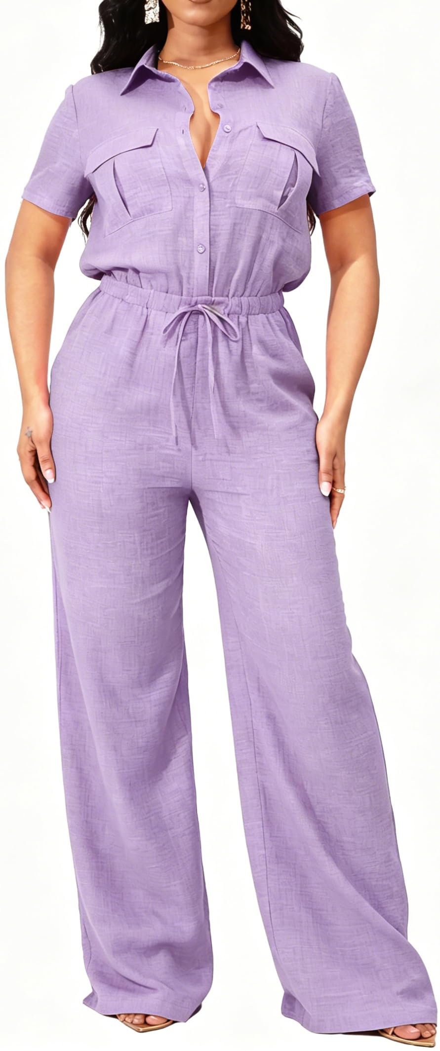 Sexy V Neck Jumpsuit for Women – Elegant Wide Leg Long Pants
