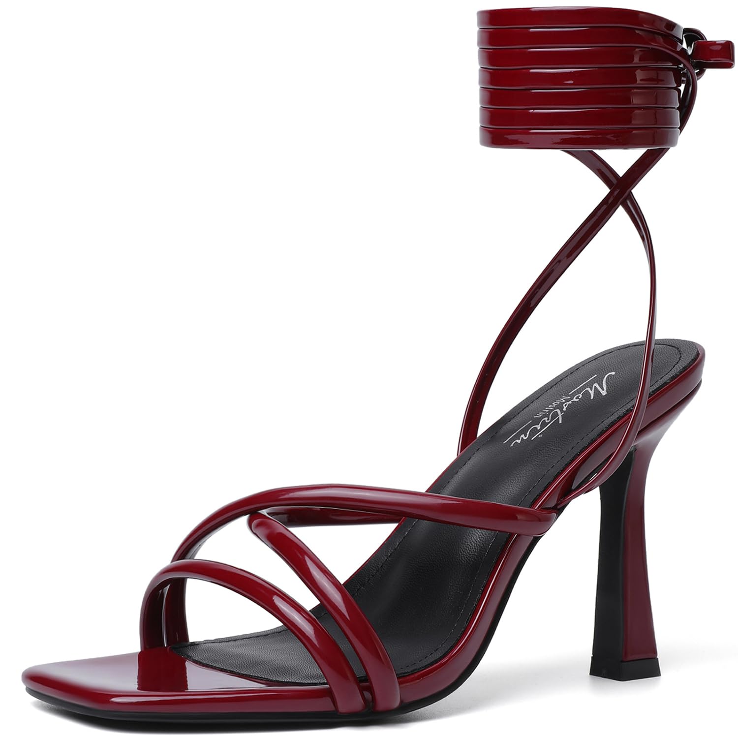 Mostrin Women's Strappy Lace-Up Stiletto Heels – Square Open Toe High Heel Sandals