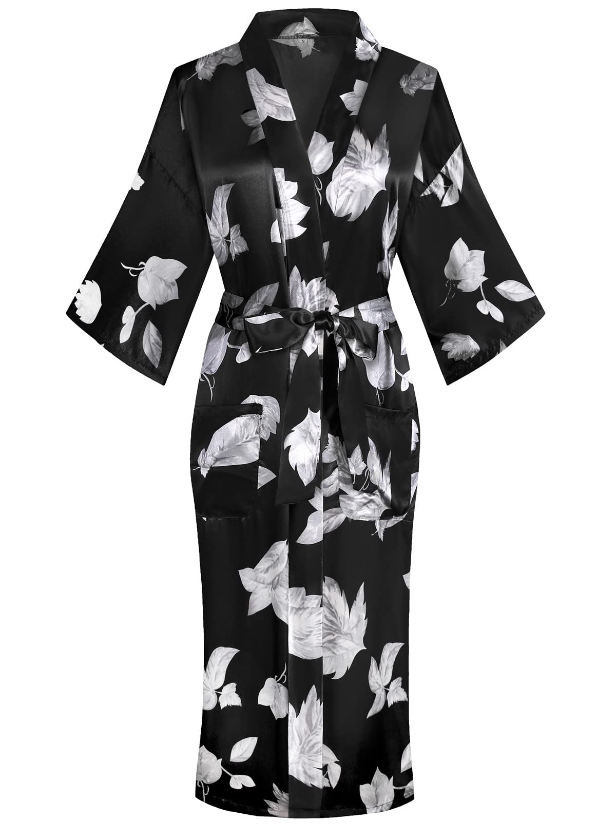 Women's Floral/Patterned Silky Kimono Robes Long Satin Bathrobes Sleepwear Loungewear