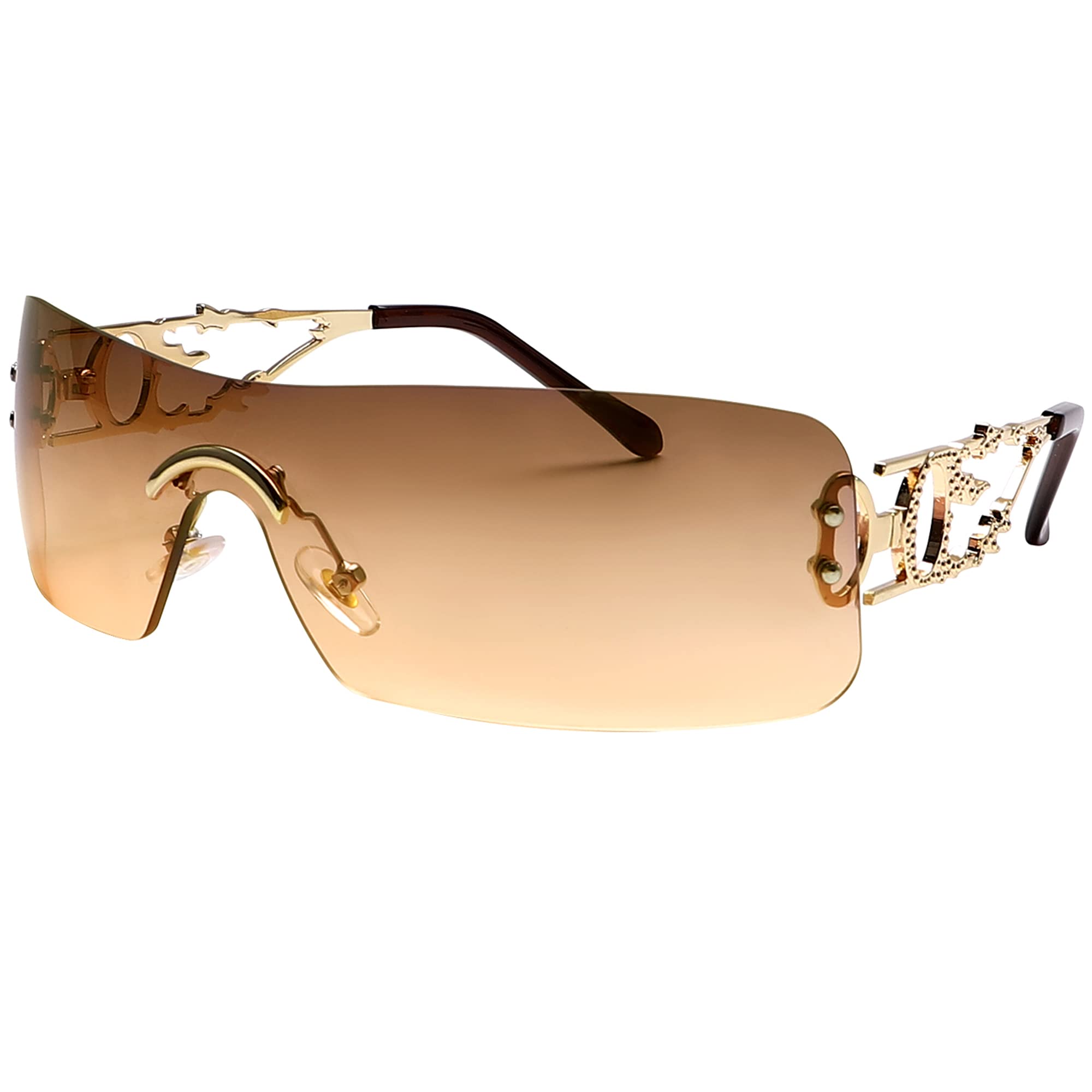 SENMARIES Rimless Y2k Sunglasses For Women Men Rectangle Vintage glasses Fashion Flame Metal Sunglass Frameless Retro Eyewear