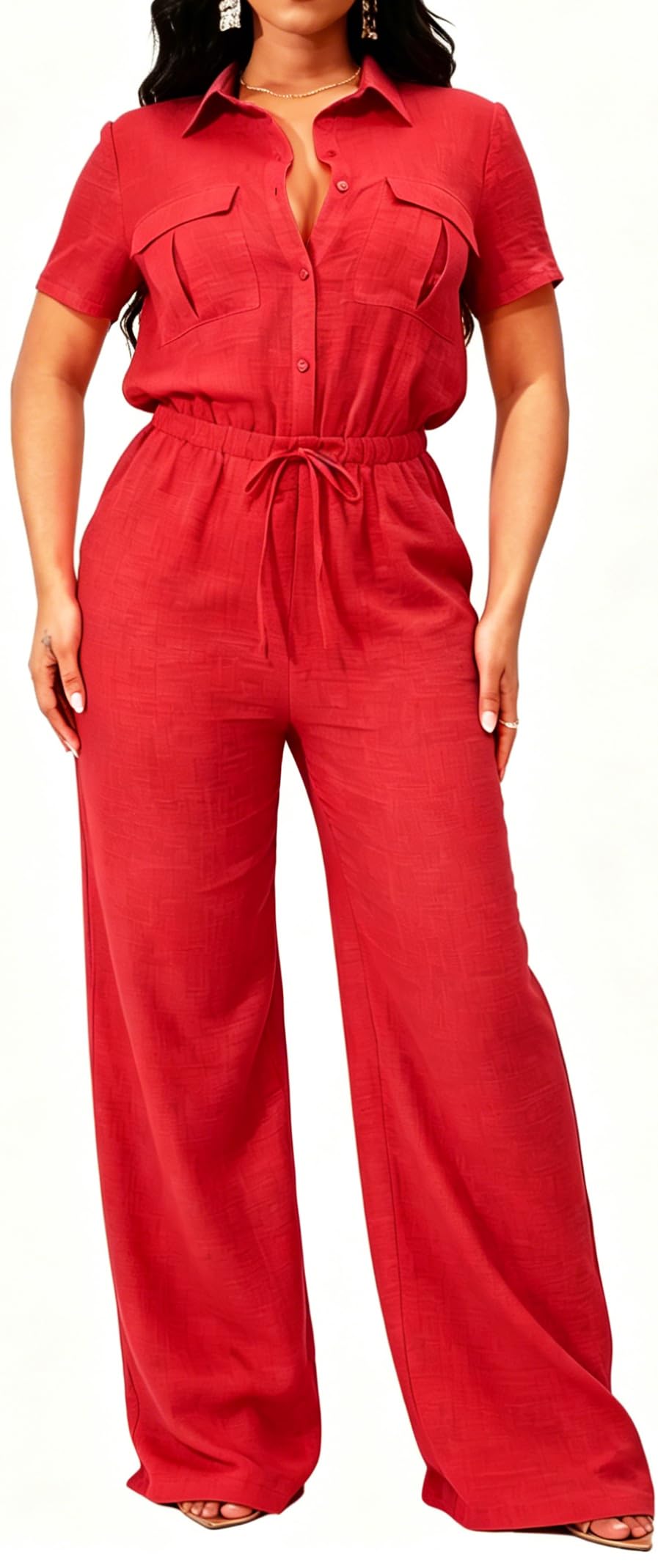 Sexy V Neck Jumpsuit for Women – Elegant Wide Leg Long Pants