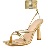 Mostrin Women's Strappy Lace-Up Stiletto Heels – Square Open Toe High Heel Sandals