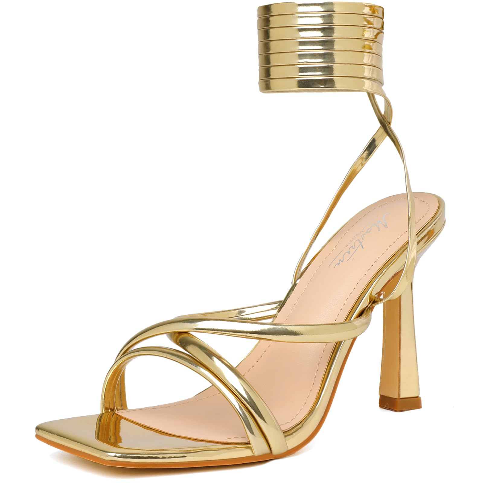 Mostrin Women's Strappy Lace-Up Stiletto Heels – Square Open Toe High Heel Sandals