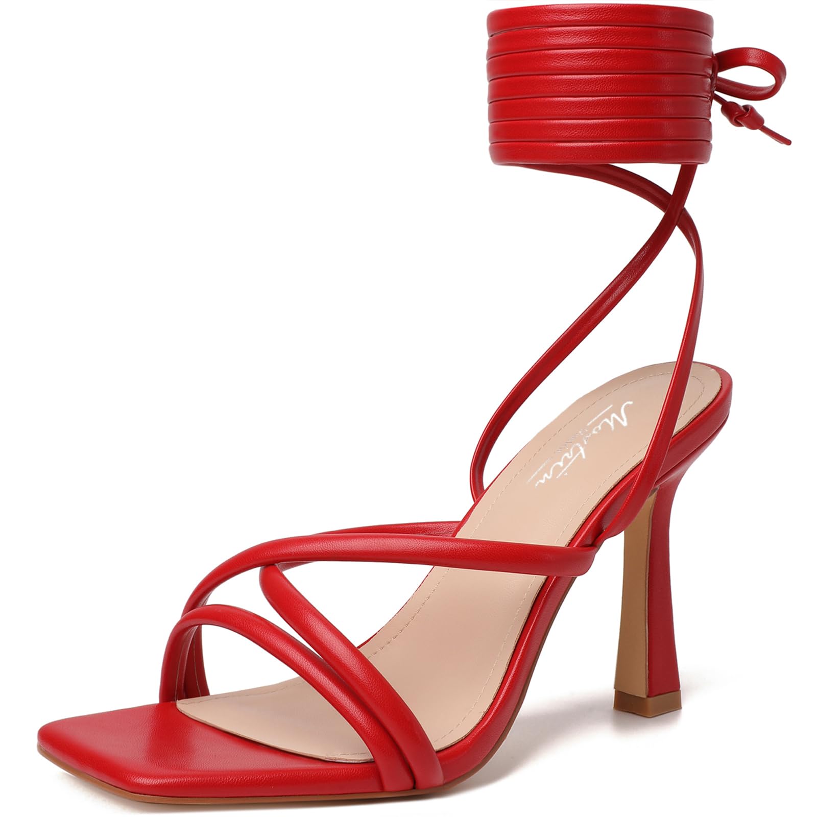 Mostrin Women's Strappy Lace-Up Stiletto Heels – Square Open Toe High Heel Sandals