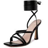 Mostrin Women's Strappy Lace-Up Stiletto Heels – Square Open Toe High Heel Sandals