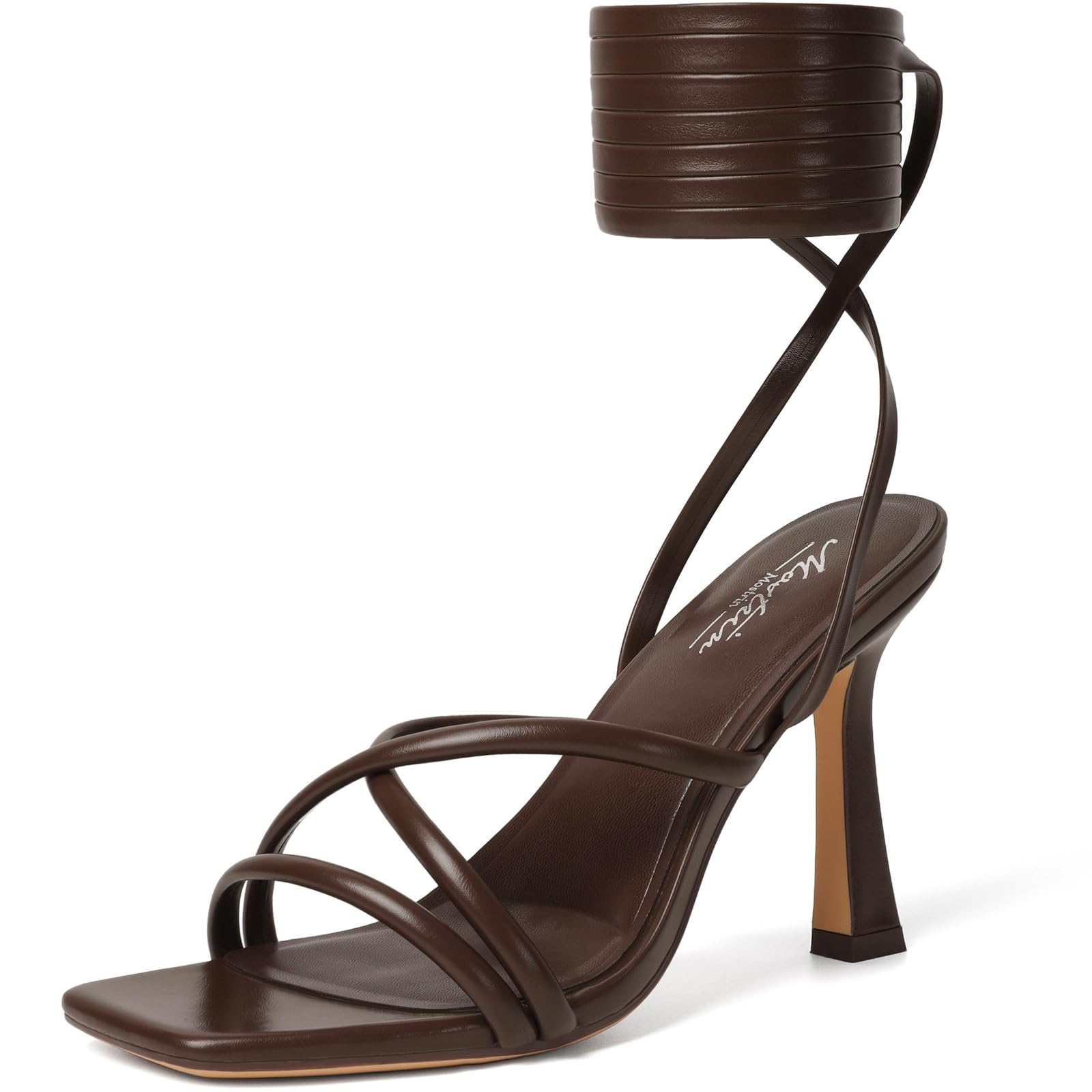 Mostrin Women's Strappy Lace-Up Stiletto Heels – Square Open Toe High Heel Sandals