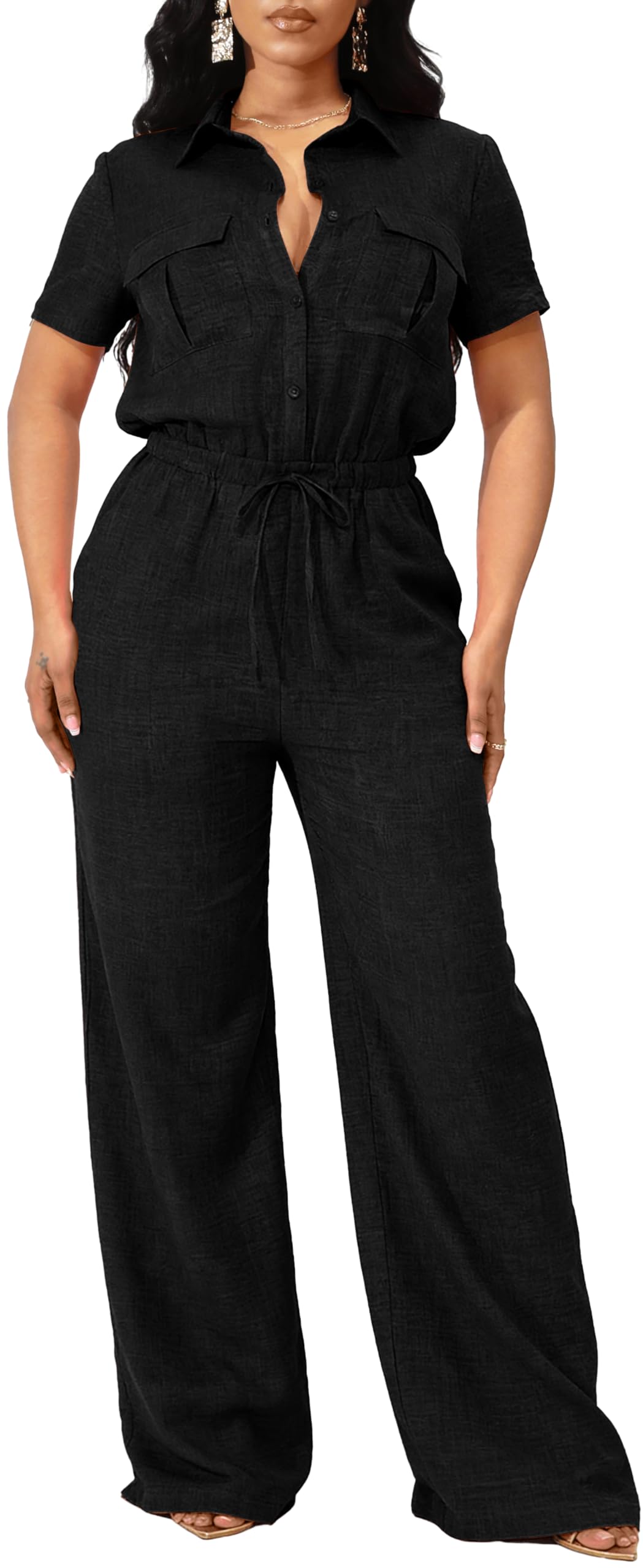 Sexy V Neck Jumpsuit for Women – Elegant Wide Leg Long Pants