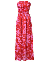 Women's Strapless Pleated Maxi Dress with Pockets