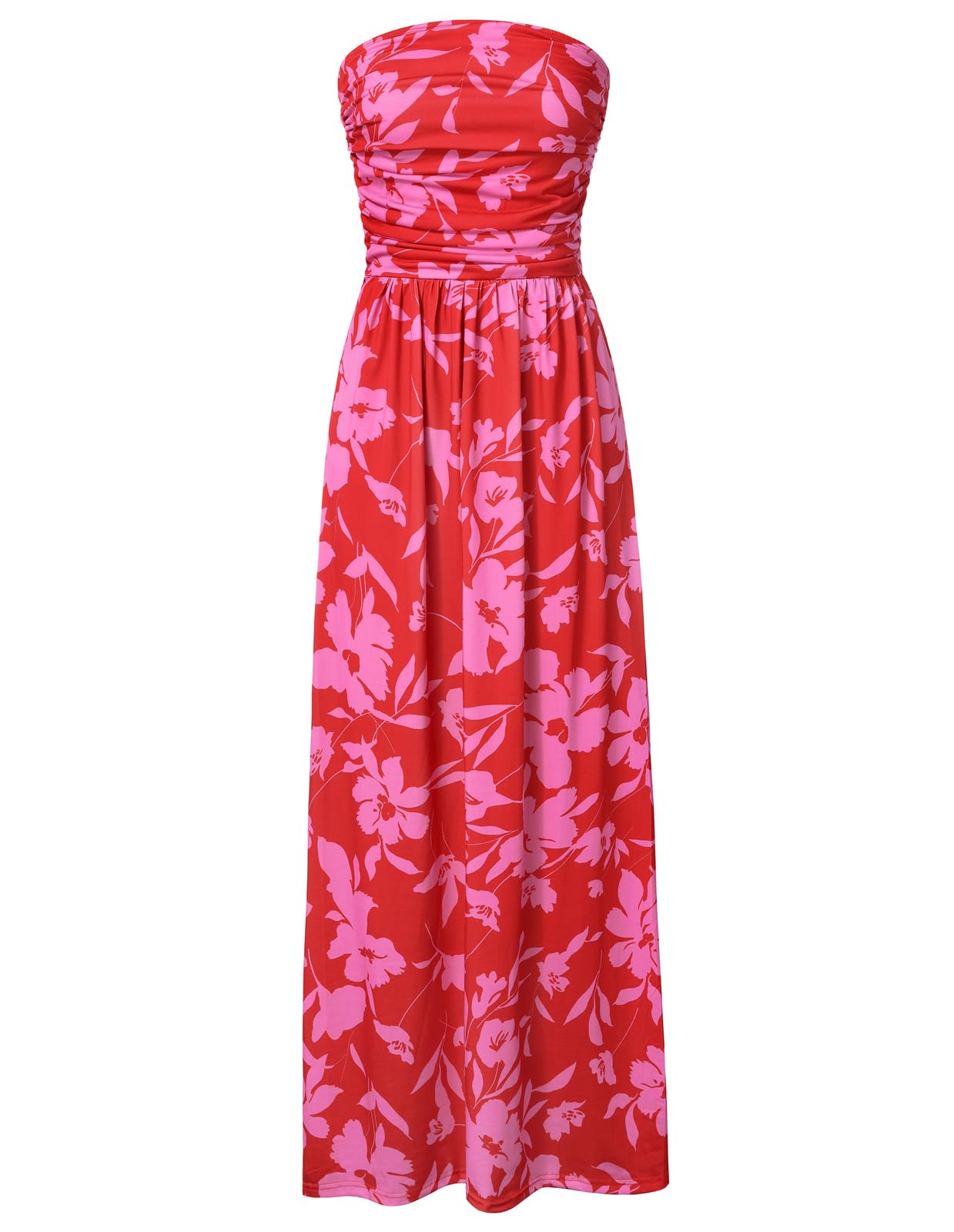 Women's Strapless Pleated Maxi Dress with Pockets