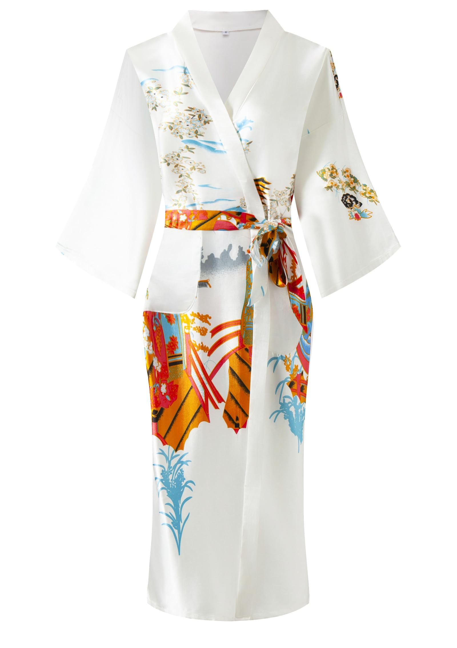 Women's Floral/Patterned Silky Kimono Robes Long Satin Bathrobes Sleepwear Loungewear