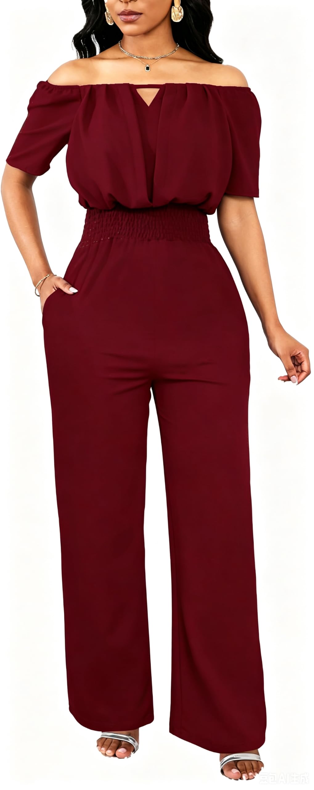 Off the Shoulder Jumpsuit for Women – Elegant Long Pants with Pockets