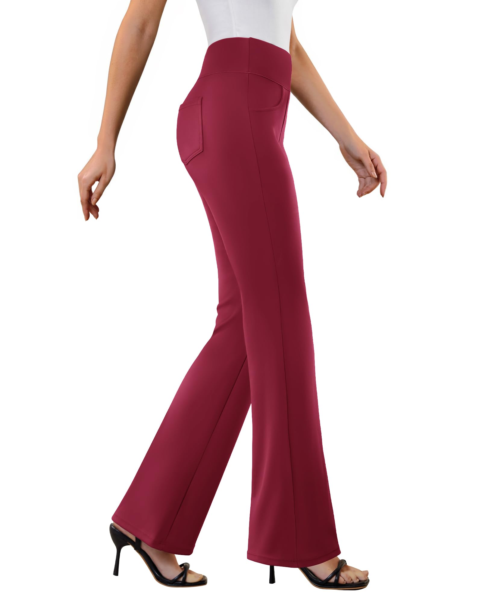 Women's Stretchy Flare Work Pants – High-Waist Pull-On Dress Slacks with 4 Pockets