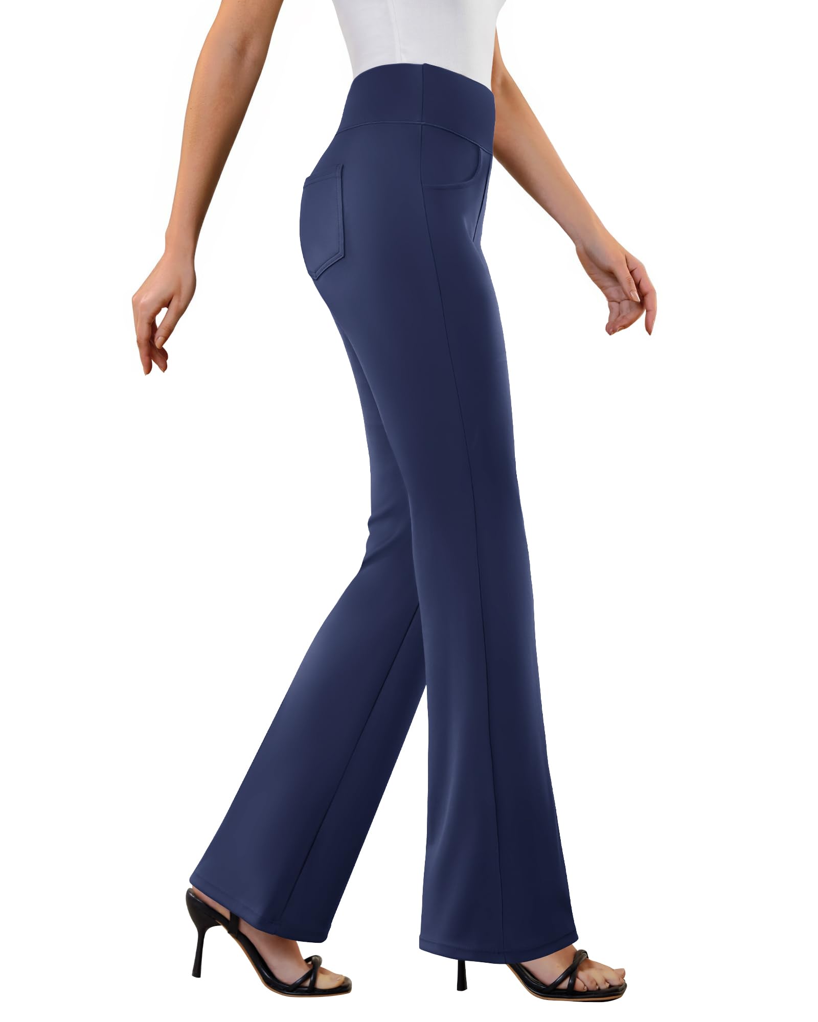 Women's Stretchy Flare Work Pants – High-Waist Pull-On Dress Slacks with 4 Pockets