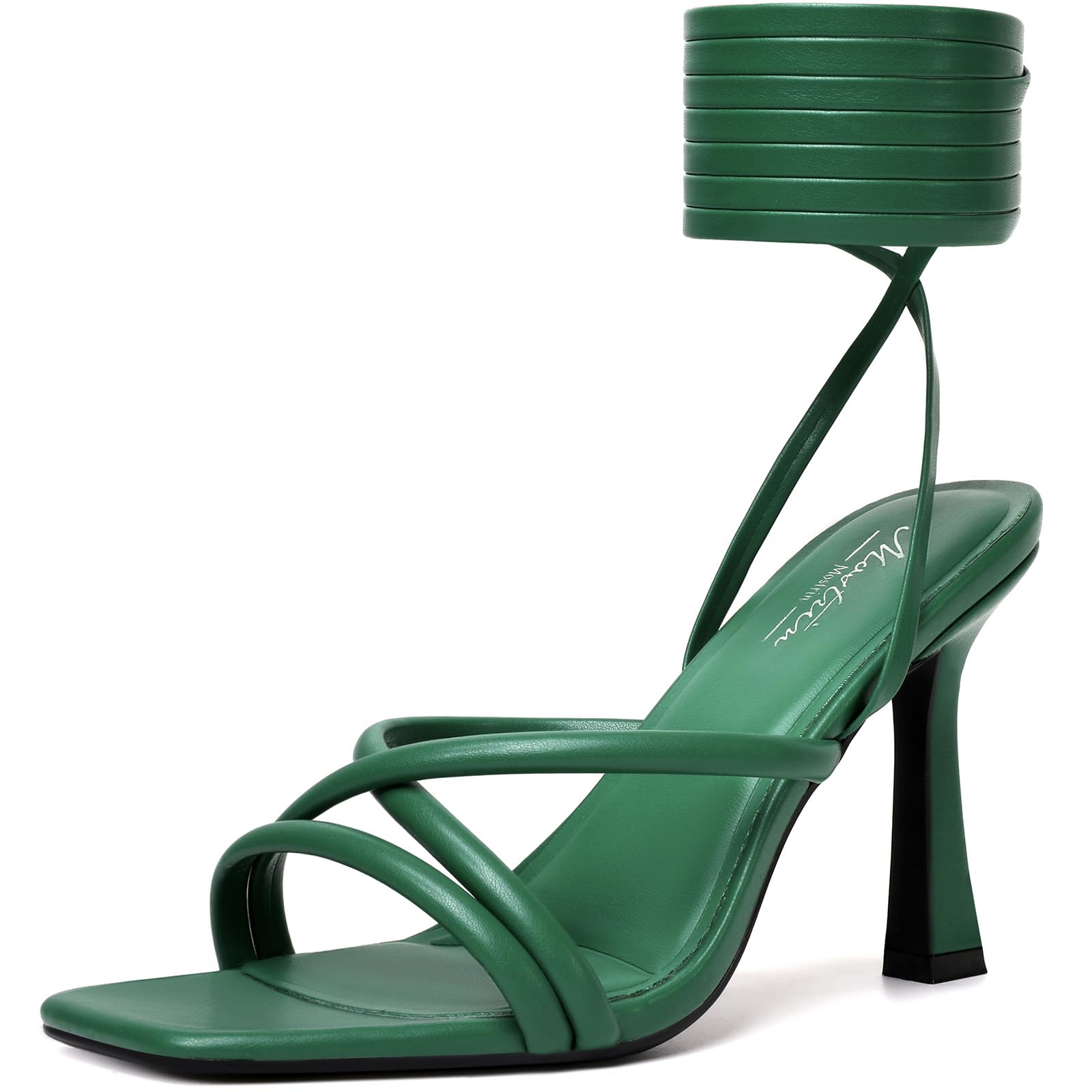 Mostrin Women's Strappy Lace-Up Stiletto Heels – Square Open Toe High Heel Sandals