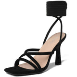 Mostrin Women's Strappy Lace-Up Stiletto Heels – Square Open Toe High Heel Sandals