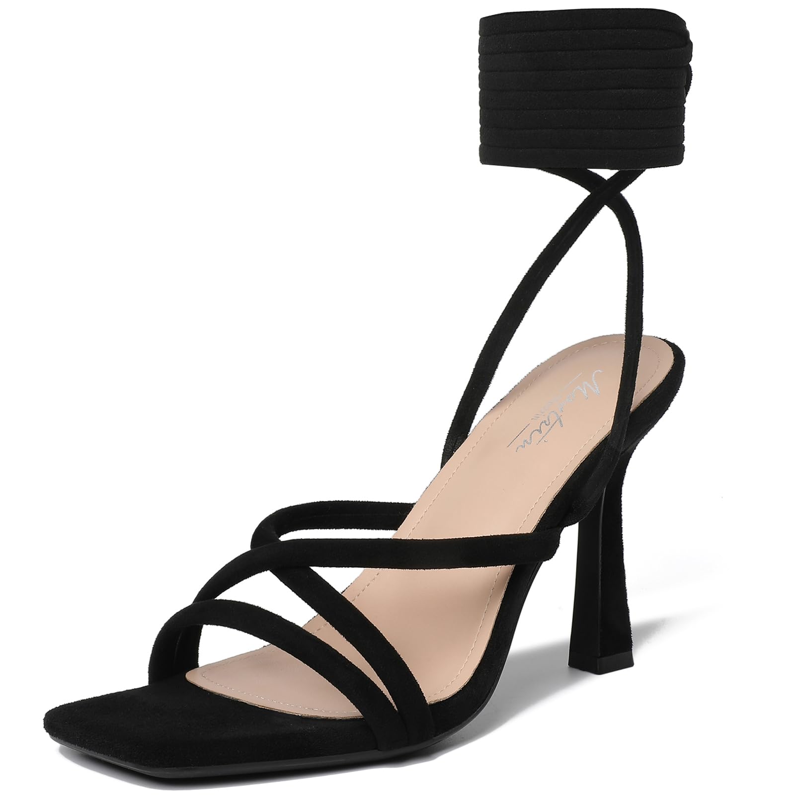 Mostrin Women's Strappy Lace-Up Stiletto Heels – Square Open Toe High Heel Sandals