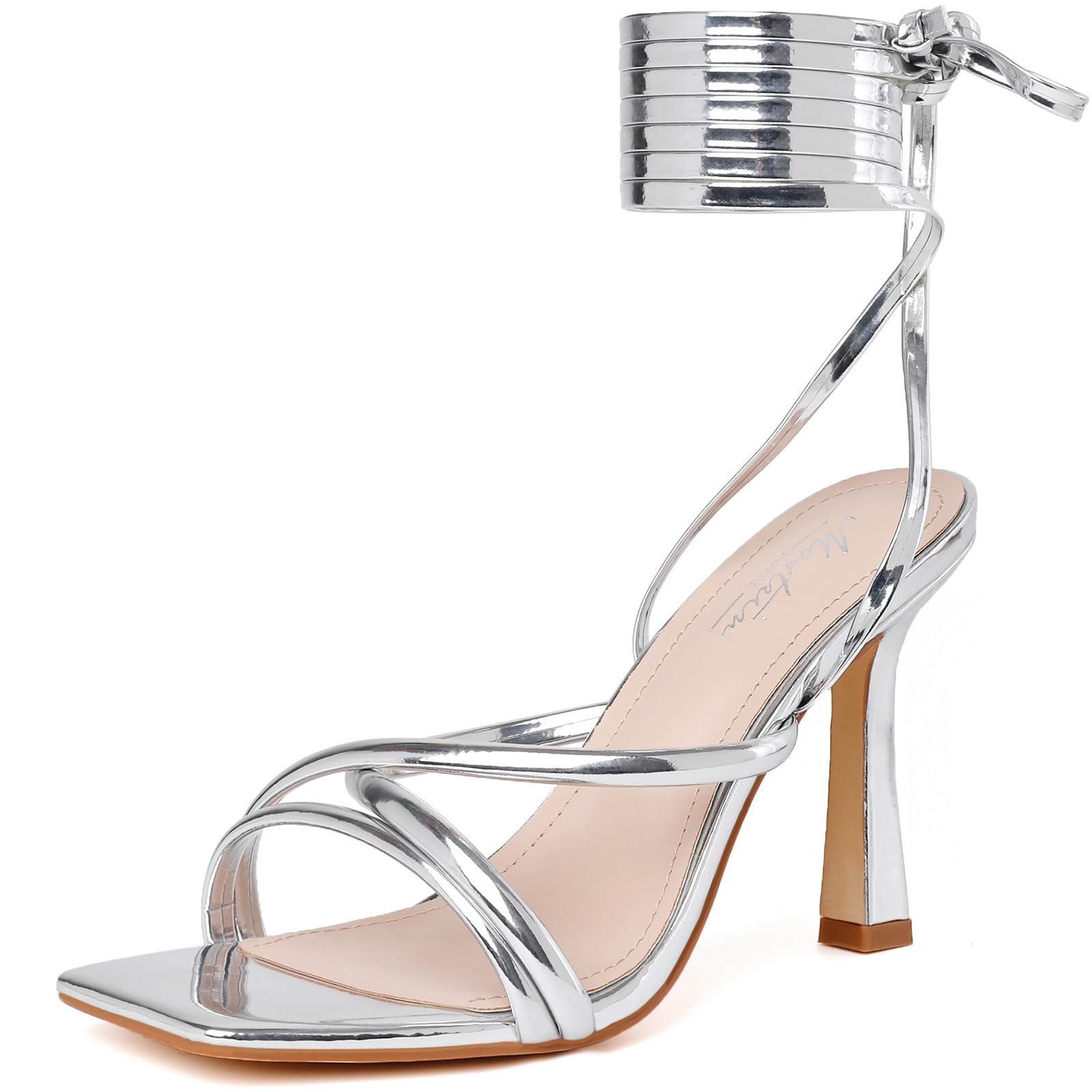 Mostrin Women's Strappy Lace-Up Stiletto Heels – Square Open Toe High Heel Sandals