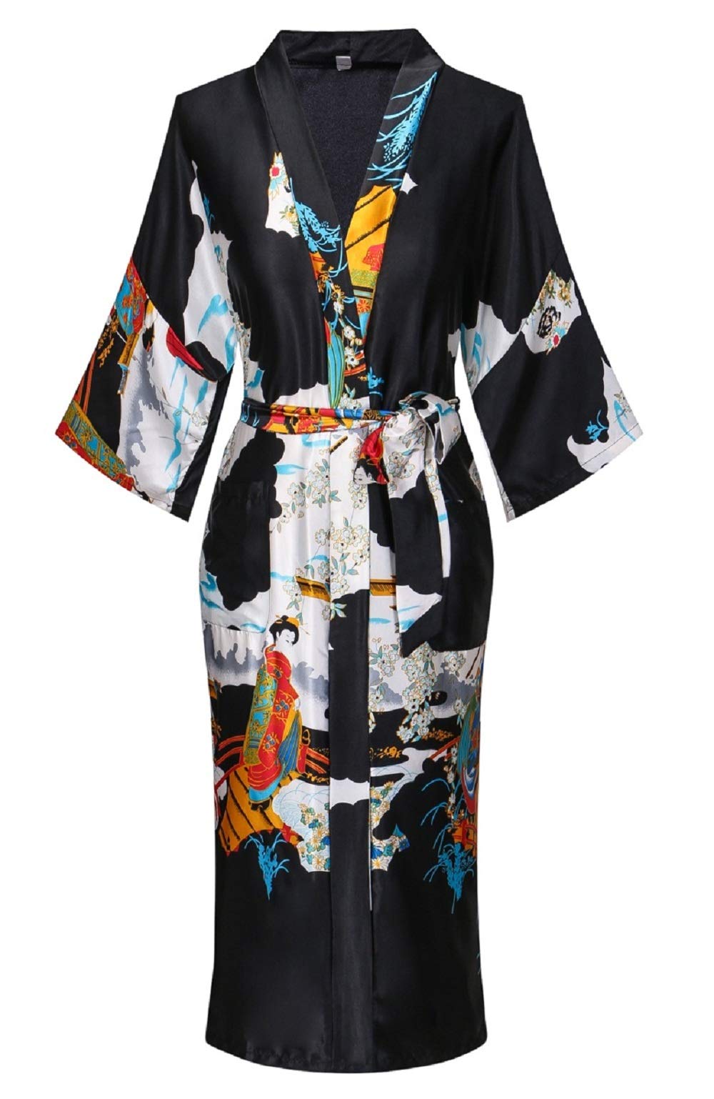 Women's Floral/Patterned Silky Kimono Robes Long Satin Bathrobes Sleepwear Loungewear