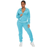 Women's 2-Piece Velour Tracksuit – Hooded Zip Crop Top & Jogger Pants