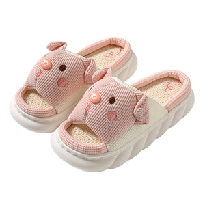 Piggy Cute Couple Open Toe Linen Cotton Linen Slippers - Dazzling Beauty Solution