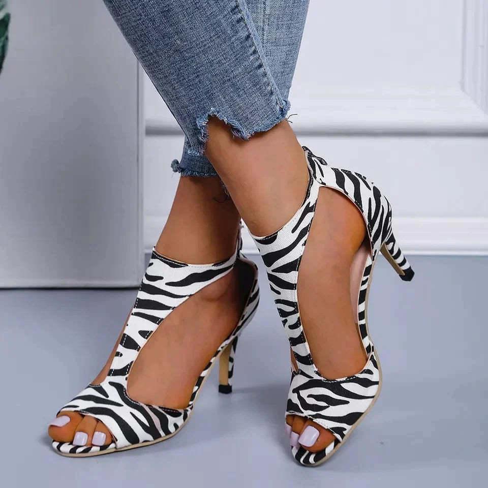 Women's Zippered High Heeled Fish Beak Sandals - Dazzling Beauty Solution