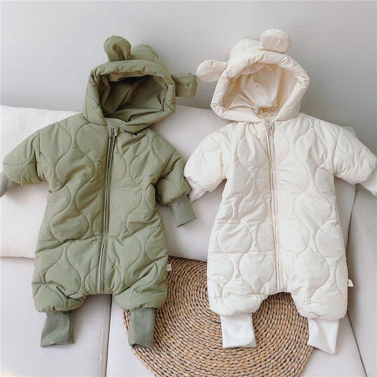 Baby Winter Hooded Jumpsuit with Ears – Warm Quilted Romper for Boys & Girls - Dazzling Beauty Solution