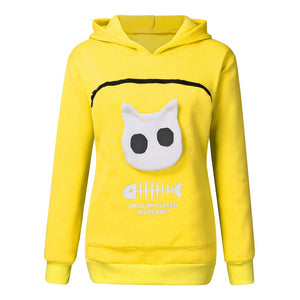 Women Hoodie Sweatshirt With Cat Pet Pocket Design Long Sleeve Sweater Cat Outfit - Dazzling Beauty Solution