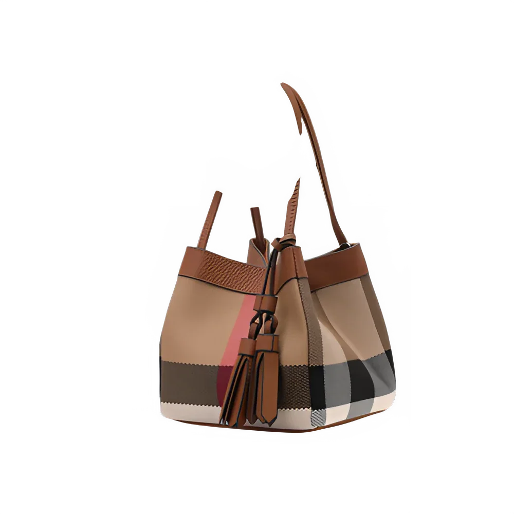 Aidrani Women's Plaid Canvas Cowhide Small Handbag Caramel - Dazzling Beauty Solution