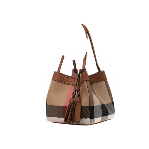 Aidrani Women's Plaid Canvas Cowhide Small Handbag Caramel - Dazzling Beauty Solution