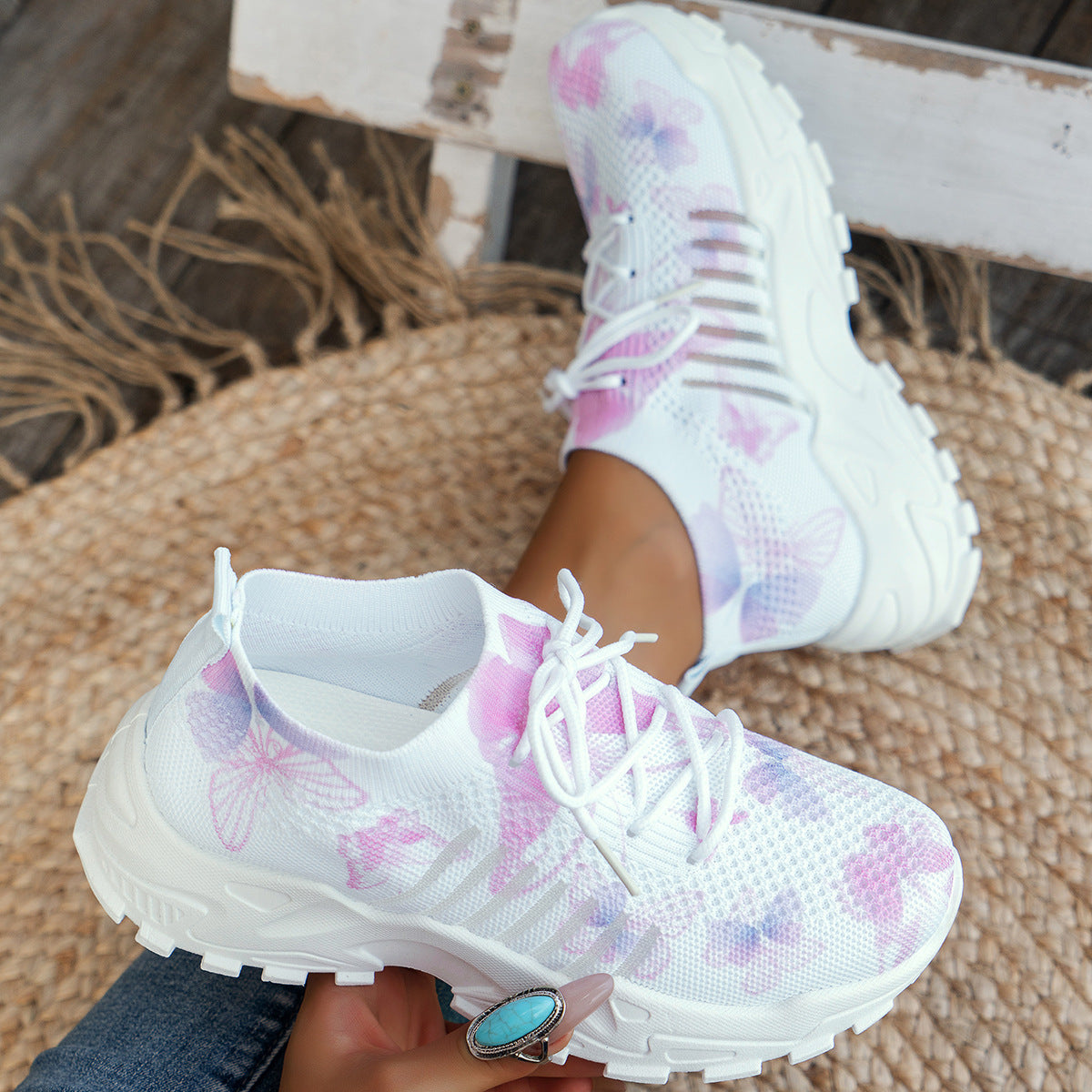 Women’s Butterfly Print Mesh Sneakers – Casual Flat Sports Shoes - Dazzling Beauty Solution