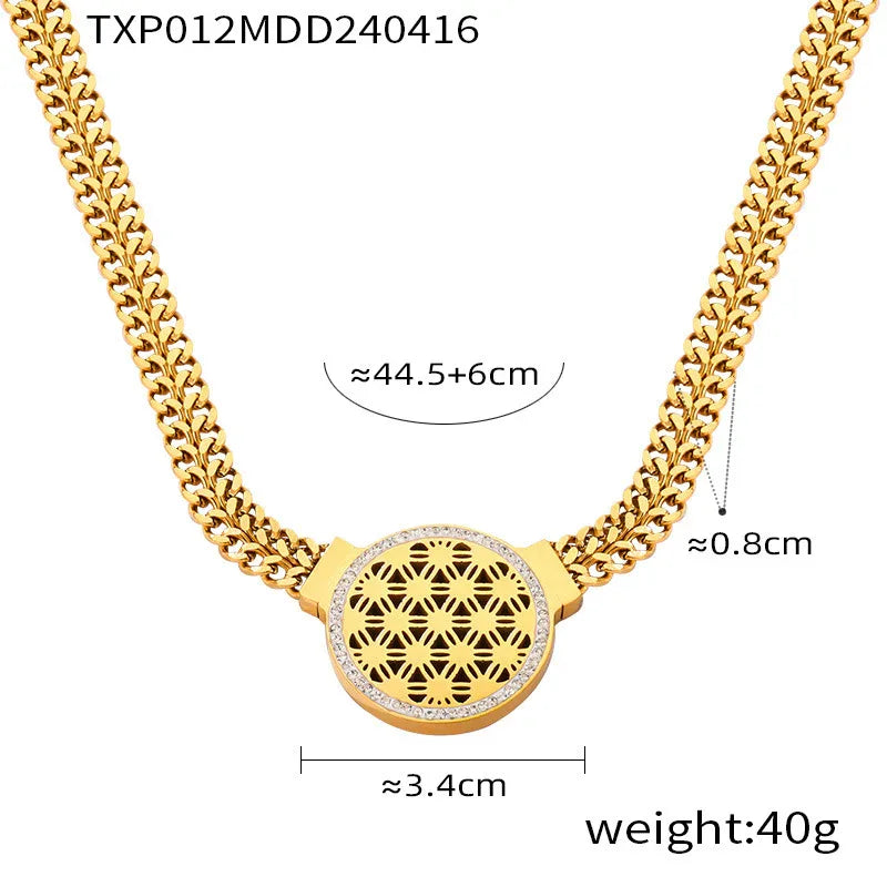 Hexagon & Circle Titanium Steel Necklace – Electroplated Minimalist Jewelry for Daily Wear - Dazzling Beauty Solution
