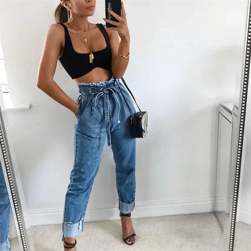 High-Waisted Washed Denim Pencil Pants – Plus Size Slim Fit Jeans for Women - Dazzling Beauty Solution