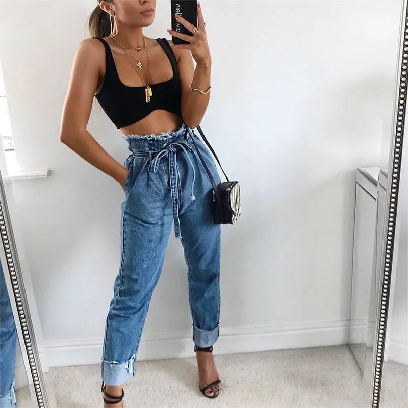 High-Waisted Washed Denim Pencil Pants – Plus Size Slim Fit Jeans for Women - Dazzling Beauty Solution