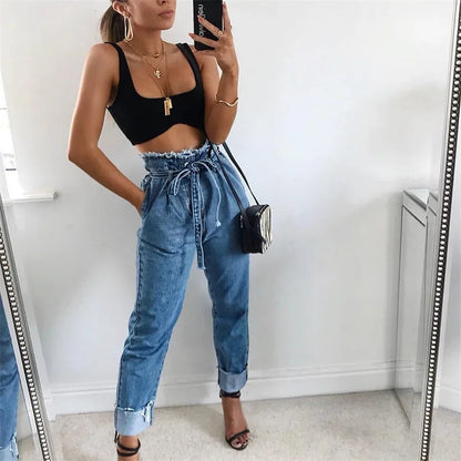 High-Waisted Washed Denim Pencil Pants – Plus Size Slim Fit Jeans for Women - Dazzling Beauty Solution