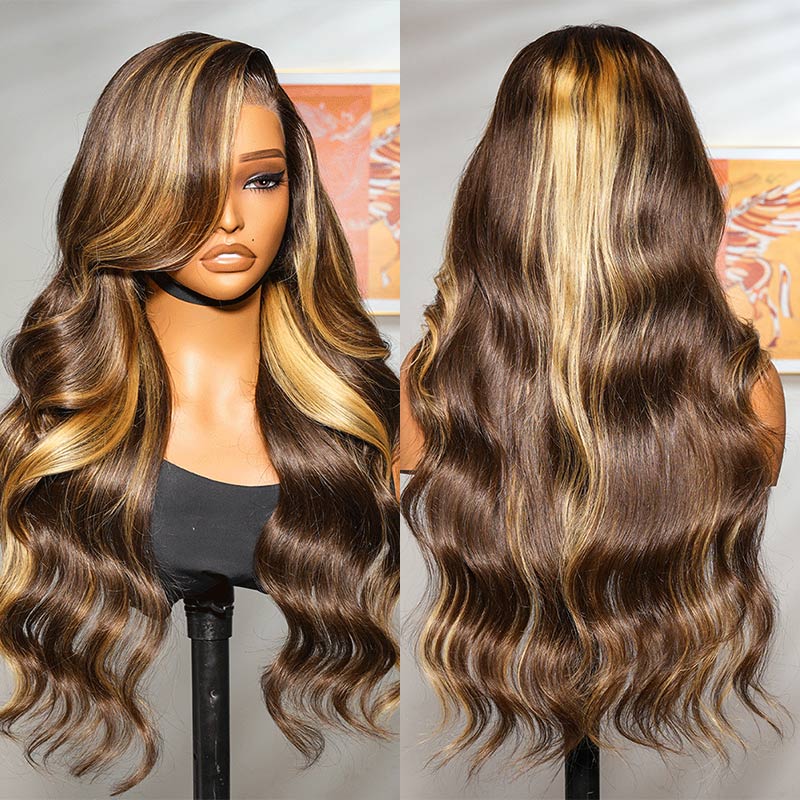 Loose Body Wave Wigs Honey Blonde Highlight Wigs 13x4 Lace Front Human Hair Wigs High Quality Wig