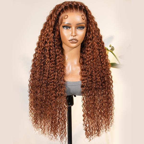 Pre-Braided Burnt Orange Stylist Wig Deep Wave 13x4 Lace Frontal Pre-plucked